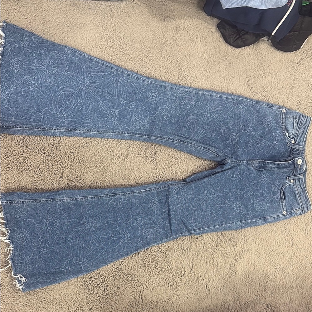 Forever 21 Blue Flare Wide Leg Jeans